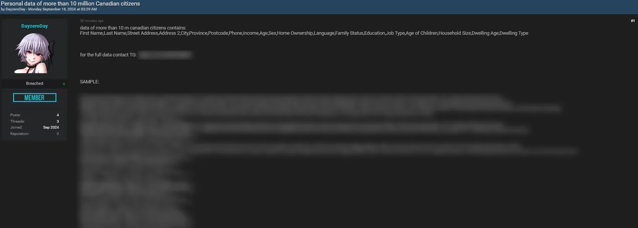 A Threat Actor Allegedly Leaked Canadian Citizens' Data