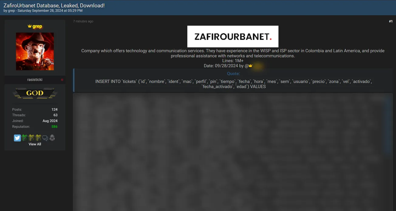 grep has Allegedly Leaked the ZafiroUrbanet Database