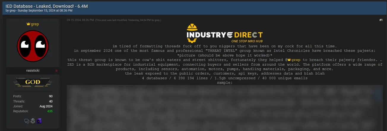 A Threat Actor Allegedly Leaked the Database of Industry E-Direct