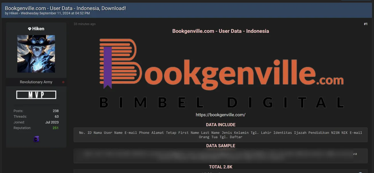 A Threat Actor Has Allegedly Leaked the Database of Bookgenville