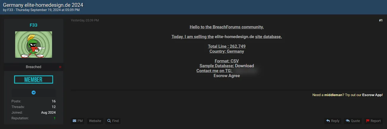 A Threat Actor is Allegedly Selling the Elite Home Design Database