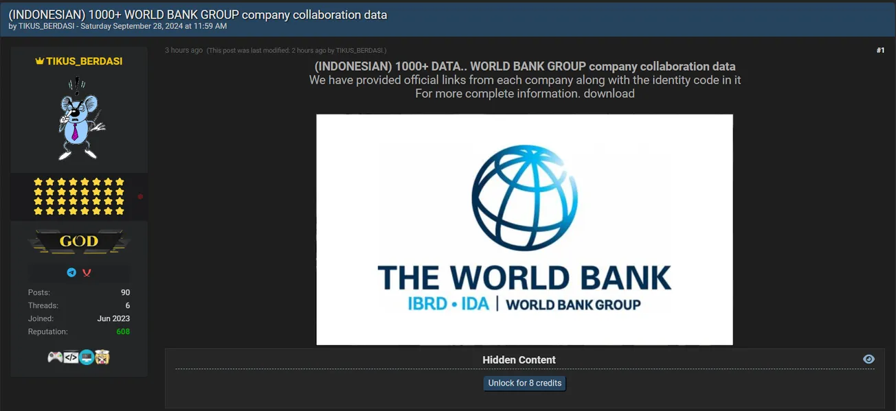 A Threat Actor has Allegedly Leaked Data of World Bank Group