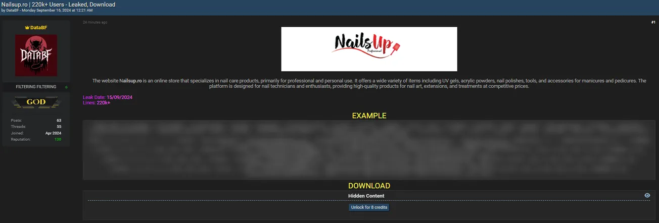 A Threat Actor Allegedly Leaked Data of NailsUp