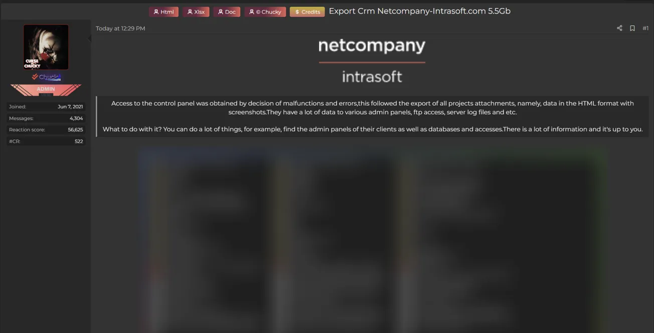 A Threat Actor Allegedly Leaked Exported CRM Data from Netcompany-Intrasoft