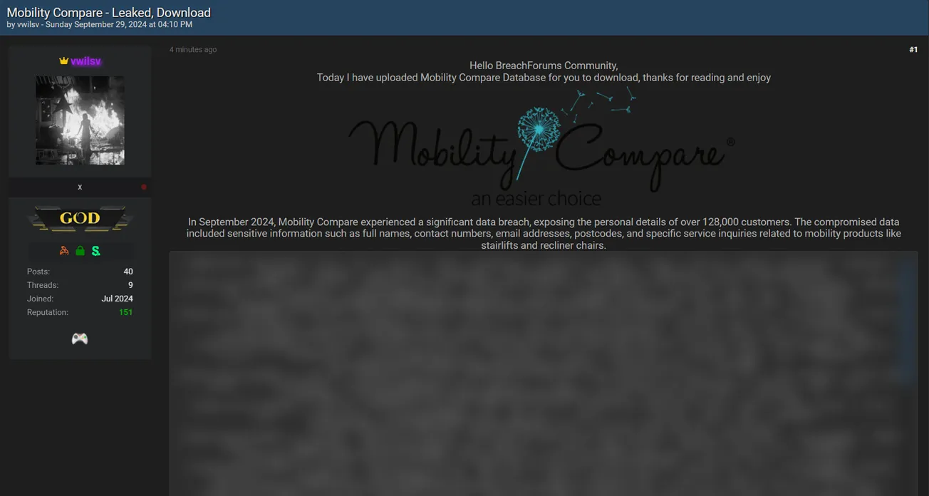 A Threat Actor Allegedly Leaked the Mobility Compare Database