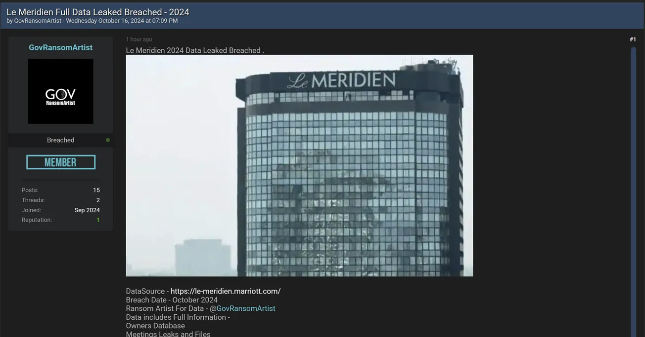 A Threat Actor Allegedly Leaked the Data of Le Méridien Hotels & Resorts