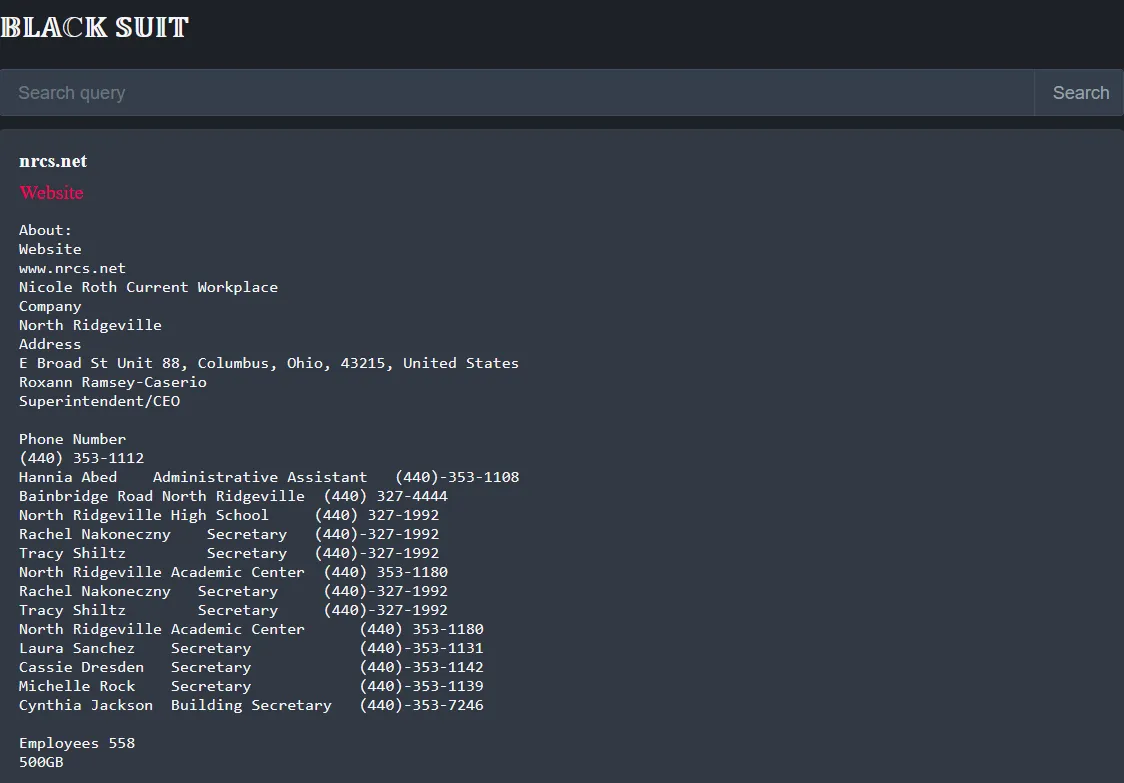 North Ridgeville City School District Has Been Claimed a Victim to BLACK SUIT Ransomware