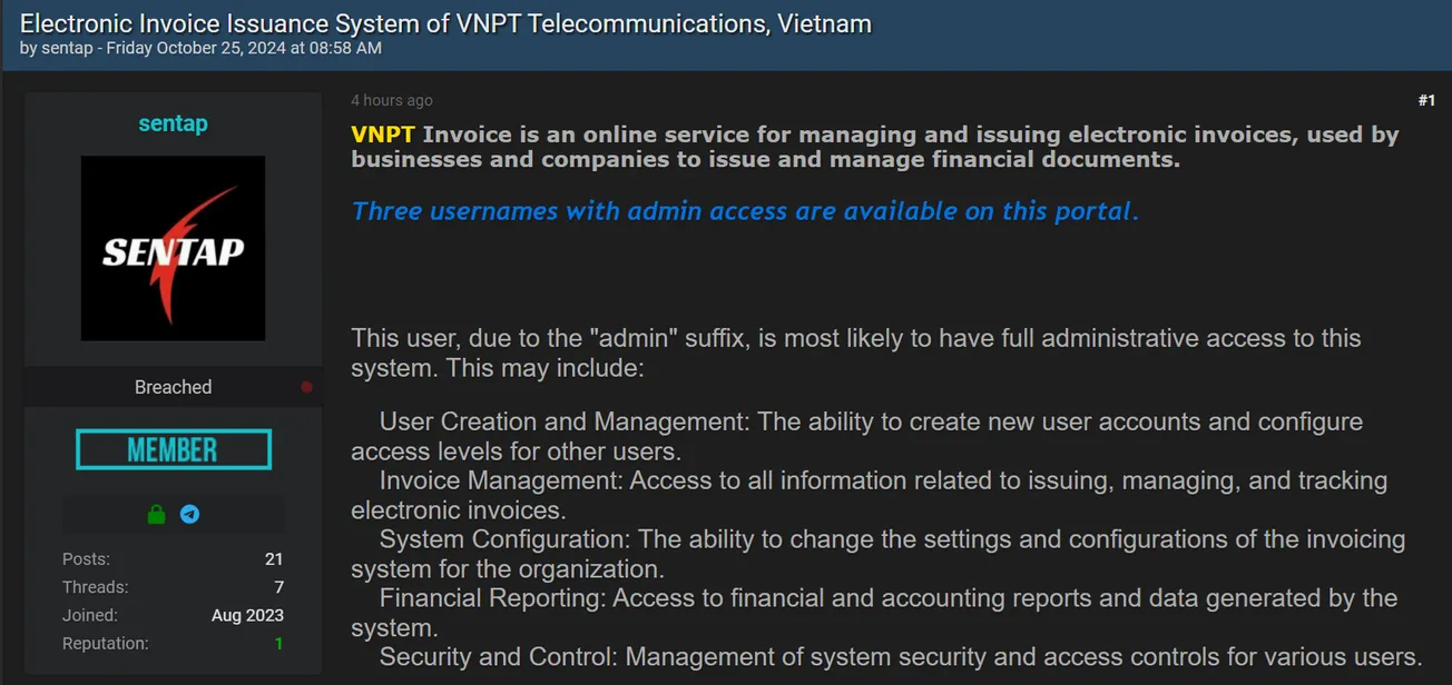 A Threat Actor Has Allegedly Leaked Admin Credentials of VNPT Telecommunications