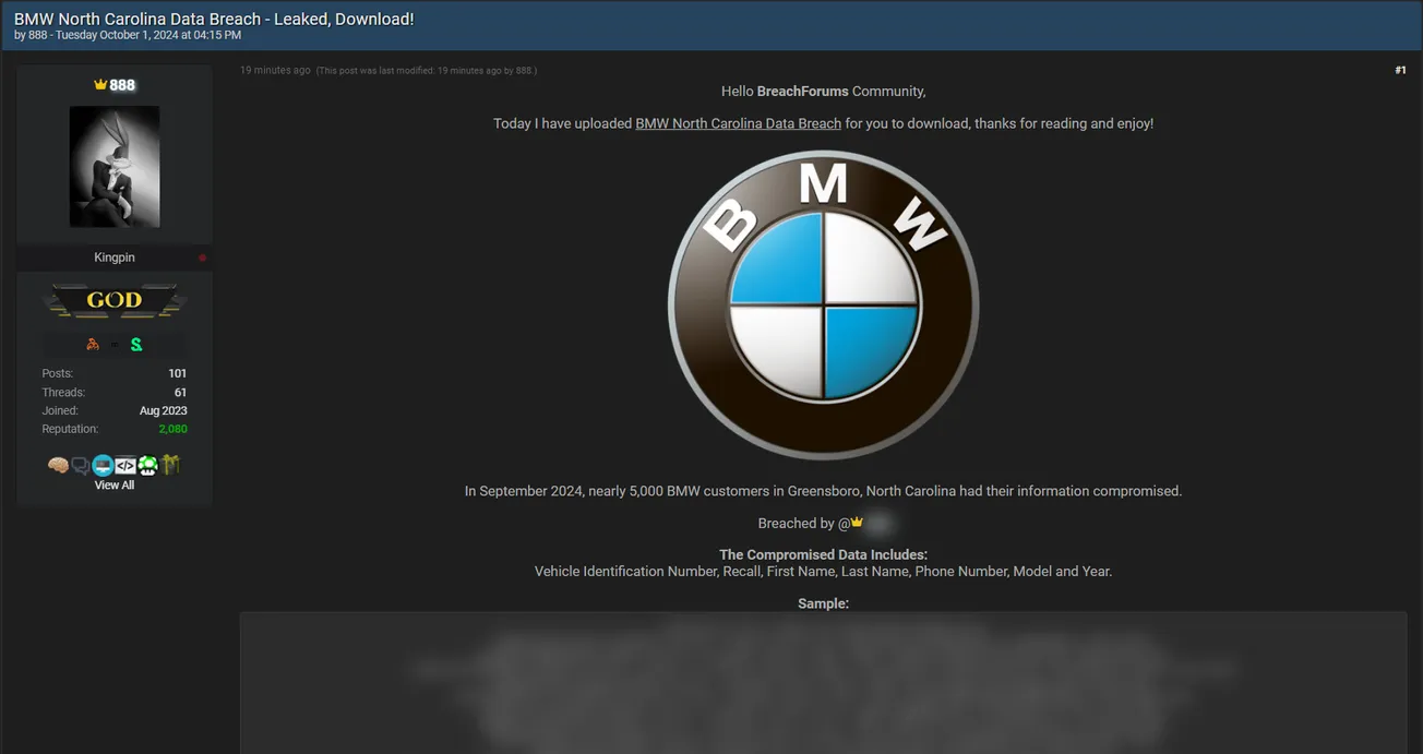 888 Allegedly Leaked Data of a BMW USA Dealership