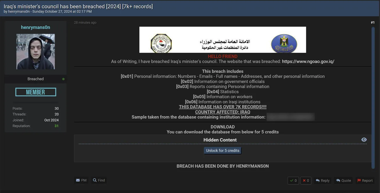 henrymans0n has Allegedly LEaked Data of NGO Department of Iraq