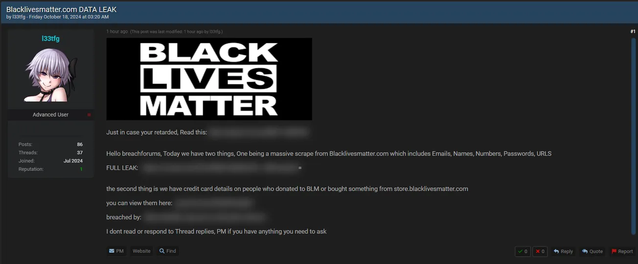 A Threat Actor Allegedly Has Leaked Data of Black Lives Matter