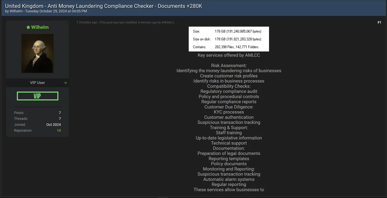 A Threat Actor is Allegedly Selling Anti Money Laundering Compliance Checker Documents