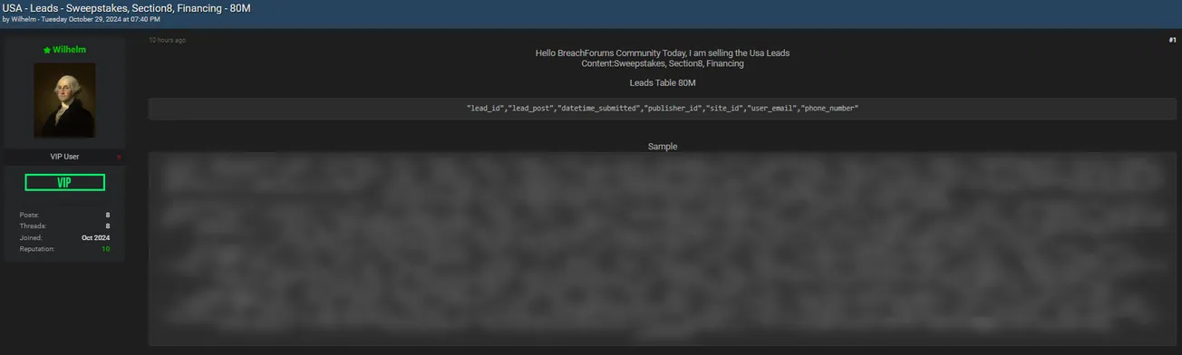 A Threat Actor is Allegedly Selling 80 Million Leads From the USA