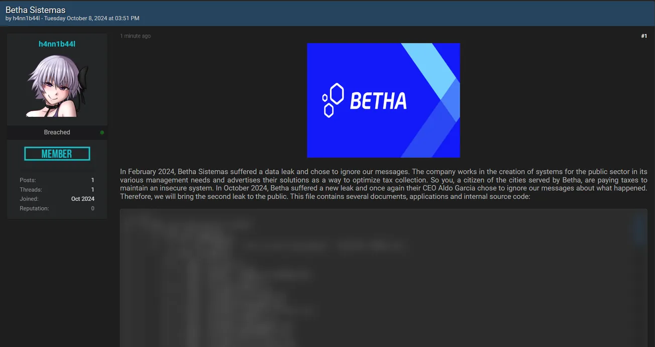 A Threat Actor Allegedly Leaked the Betha Systems Database