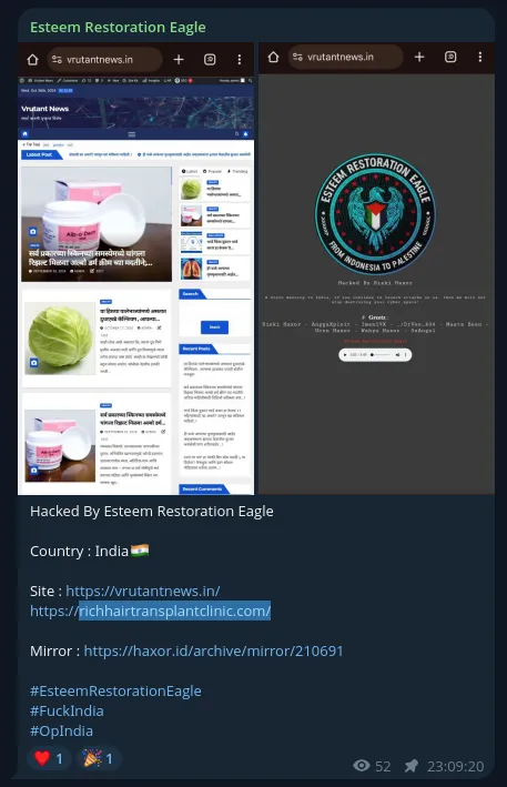 Esteem Restoration Eagle Defaced the Website of Vrutant News