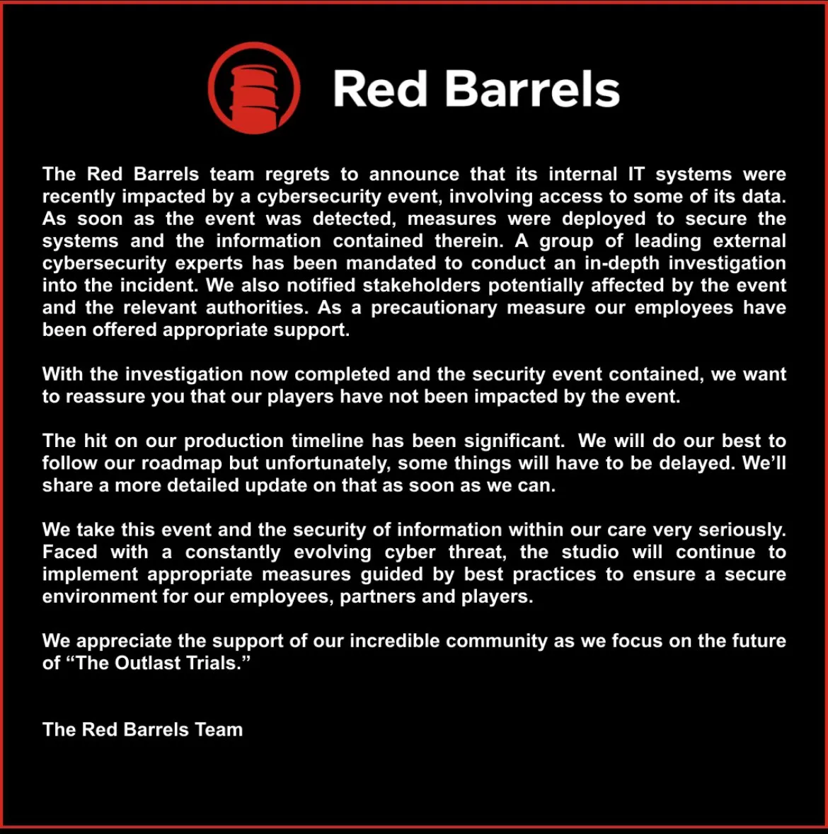 Red Barrels Confirms IT System Breach Amid Rising Cybersecurity Concerns