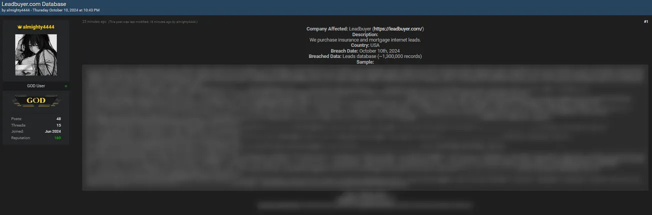 A Threat Actor is Allegedly Selling the data of Lead Buyer