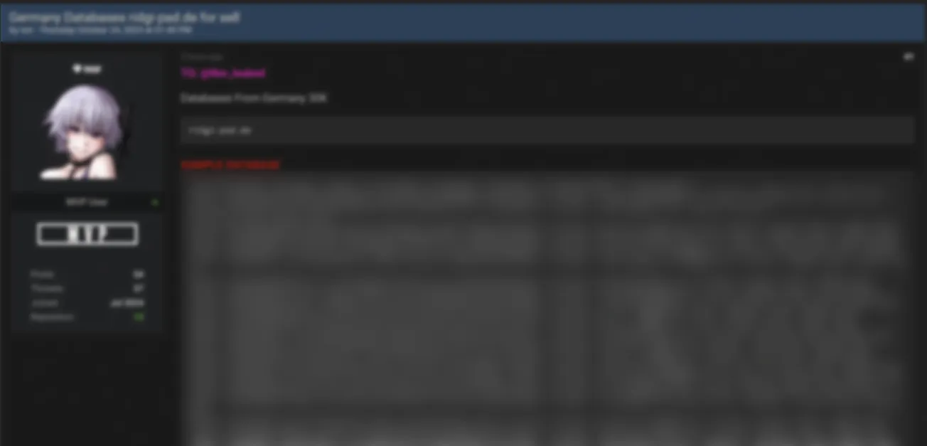 A Threat Actor is Allegedly Selling the Database of Ridgi-Pad GmbH