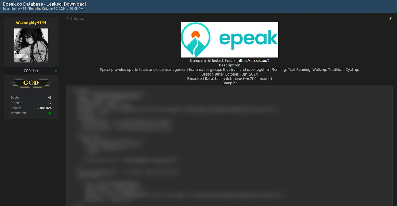 A Threat Actor Allegedly Leaked the Database of Epeak