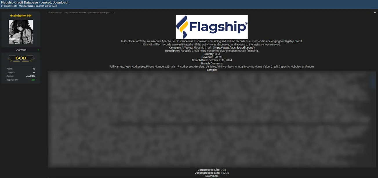 almighty4444 Allegedly Has Leaked Data of Flagship Credit Acceptance