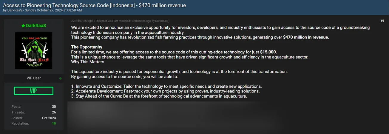 DarkRaaS is Allegedly Selling Access to an Unidentified Indonesian Company