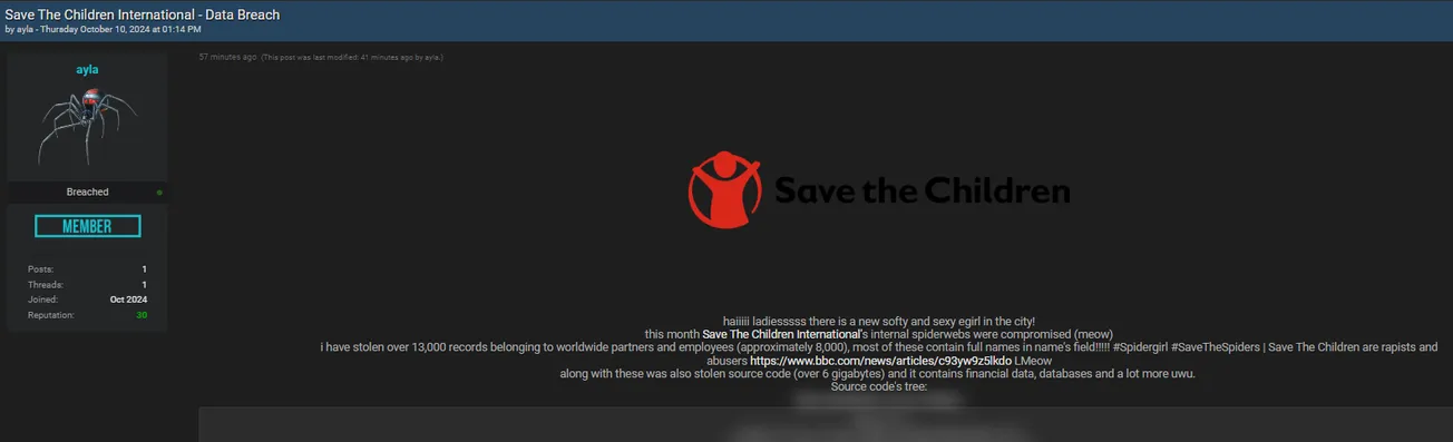 A Threat Actor has Allegedly Breached Save the Children International