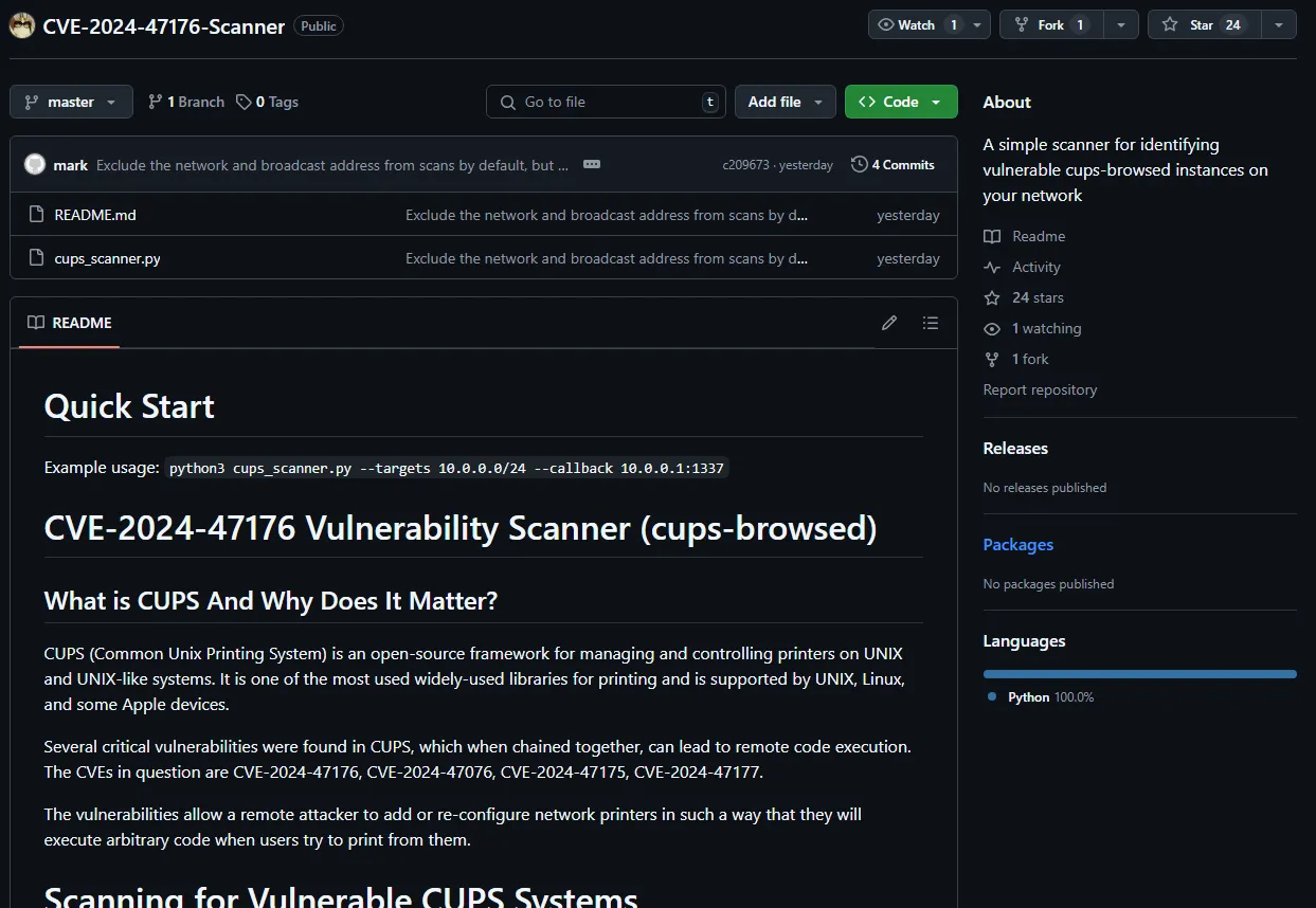 CVE-2024-47176 Vulnerability Scanner (Cups-Browsed)