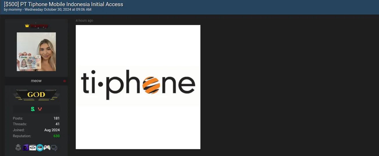 mommy is Allegedly Selling Root Access of Tiphone Mobile Indonesia Tbk, PT