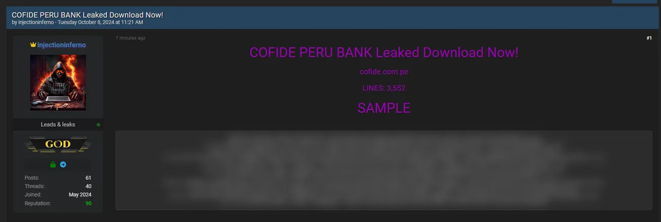 A Threat Actor Allegedly Leaked the data of COFIDE