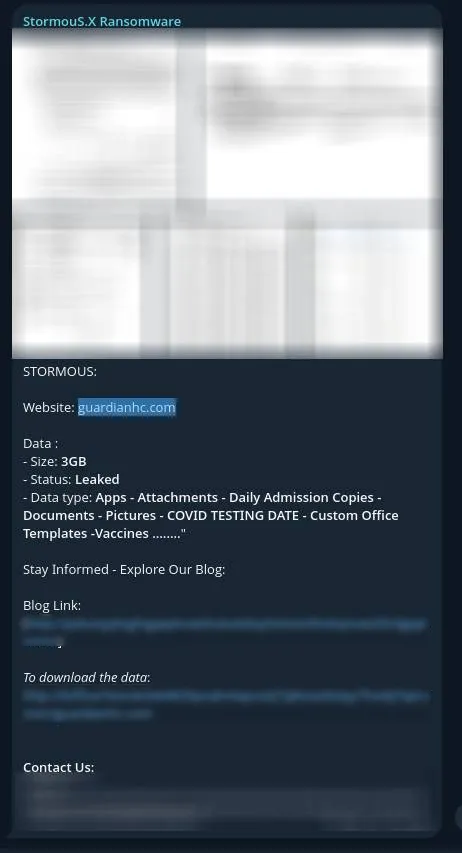 Guardian Healthcare Has Been Claimed a Victim to STORMOUS Ransomware
