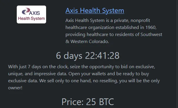 Rhysida Ransomware has Claimed Axis Health System as a Victim