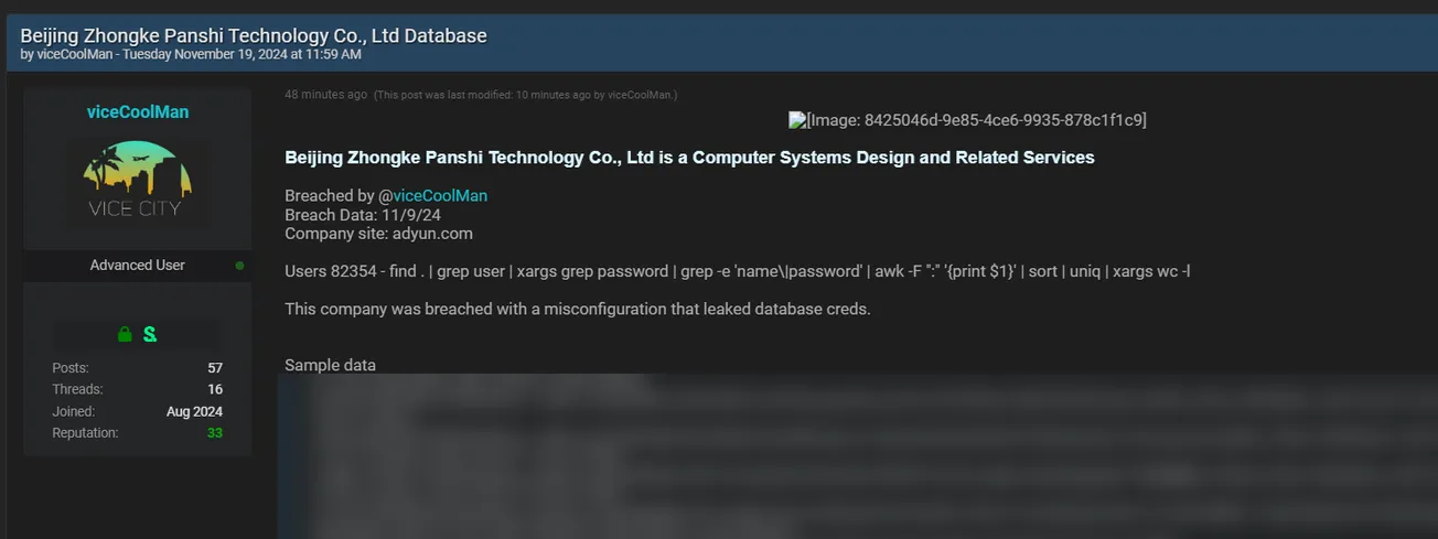 A Threat Actor Probably Leaked the Data of Panshi Information Technology