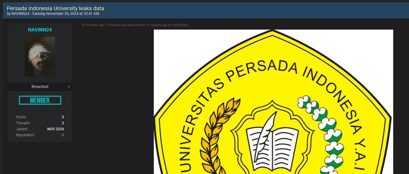 A Threat Actor Claims to have Leaked the Data of Universitas persada Indonesia Y.A.I