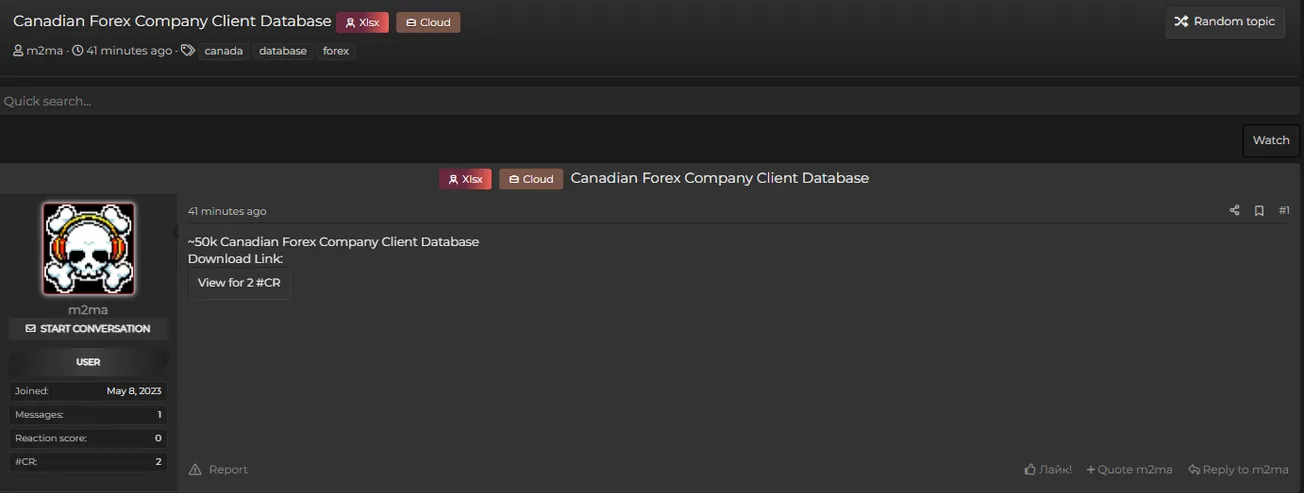 A Threat Actor Claims to Have Leaked the Data of a Canadian Forex Company