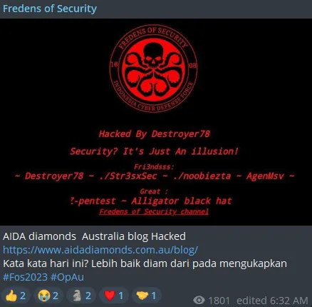 Fredens of Security Targeted the Website of Aida Diamonds