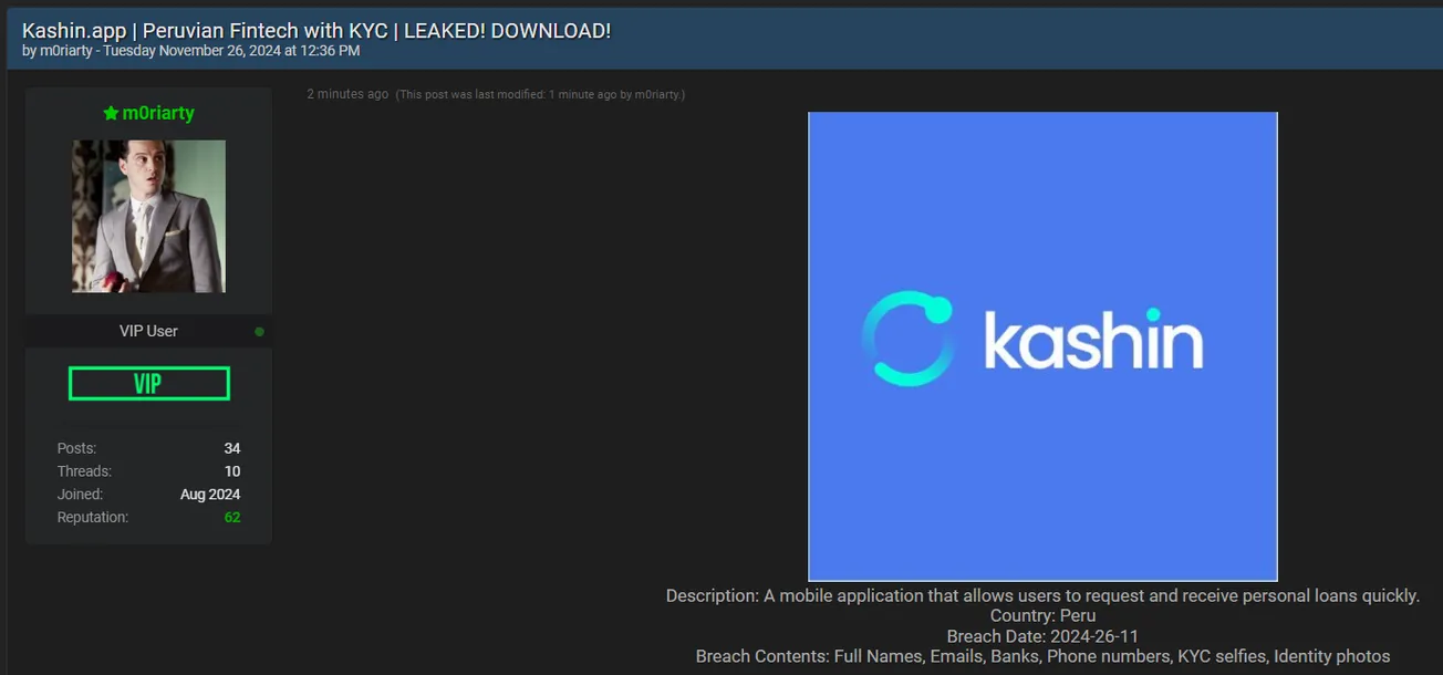 A Threat Actor Allegedly Leaked the Data of Kashin