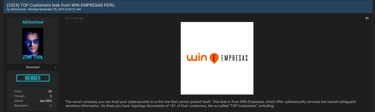 ABZeroCool Has Claimed to have Leaked the Data of Win Empresas