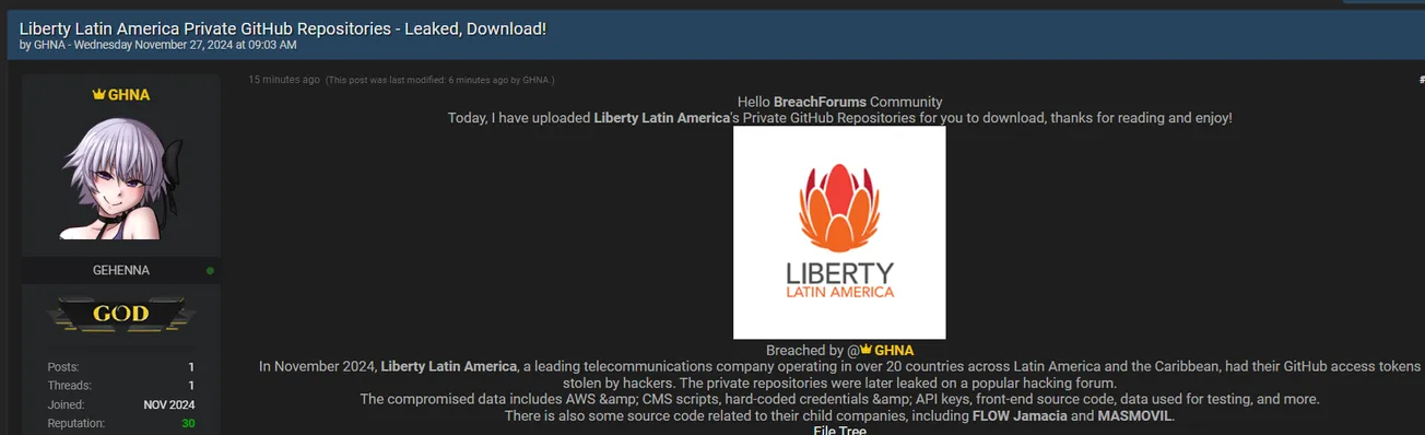 A Threat Actor Allegedly Leaked the Data of Liberty Latin America