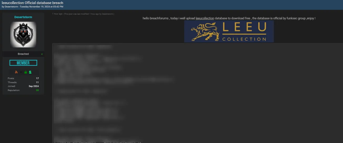 A Threat Actor Has Claimed to Have Leaked the Data of Leeu Collection