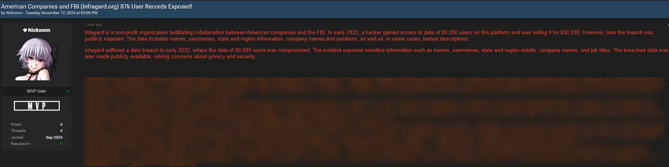 A Threat Actor Has Allegedly Leaked Data of InfraGard