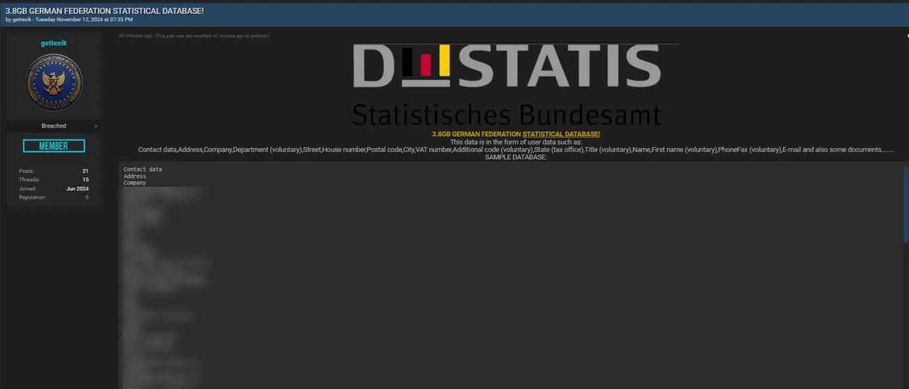 A Threat Actor Has Allegedly Leaked Data of Statistisches Bundesamt