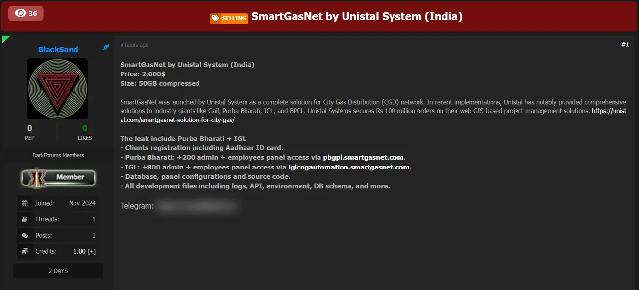 A Threat Actor is Allegedly Selling Data and Access to SmartGasNet