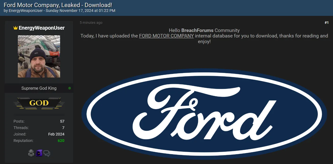 EnergyWeaponUser and IntelBroker Have Allegedly Leaked the Data of Ford