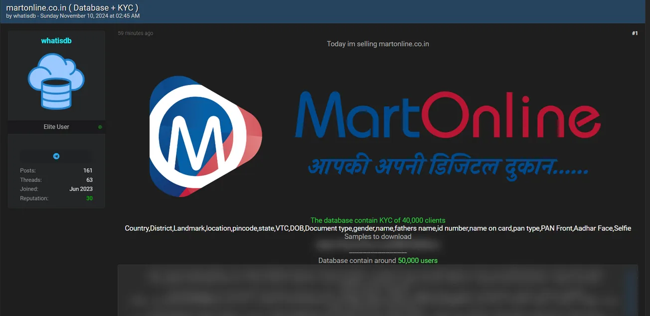 A Threat Actor is Allegedly Selling the Data of MartOnline