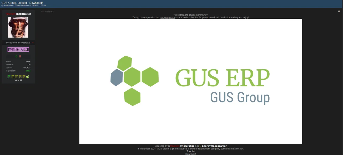 IntelBroker and EnergyWeaponUser Have Allegedly Leaked Data of GUS Group