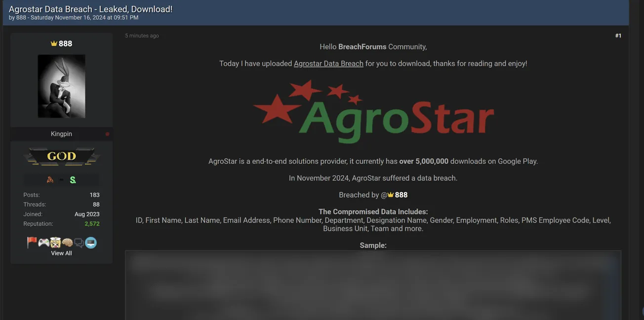 888 Has Allegedly Leaked Data of AgroStar