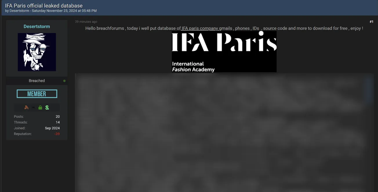 Desertstorm Claims to have Leaked the Data of IFA Paris