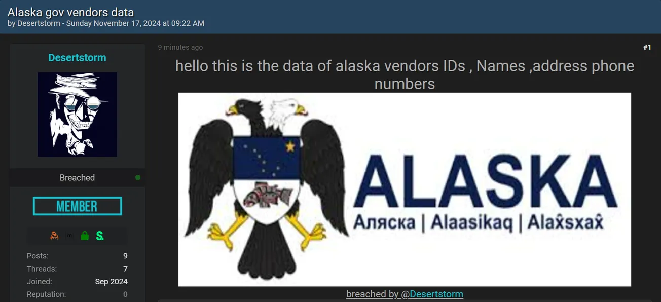 A Threat Actor Has Allegedly Leaked the Data of Alaska Government