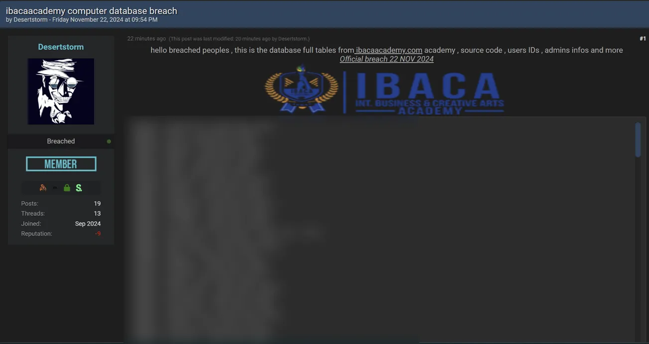 A Threat Actor Claims to have Leaked the Data of IB Ace Academy