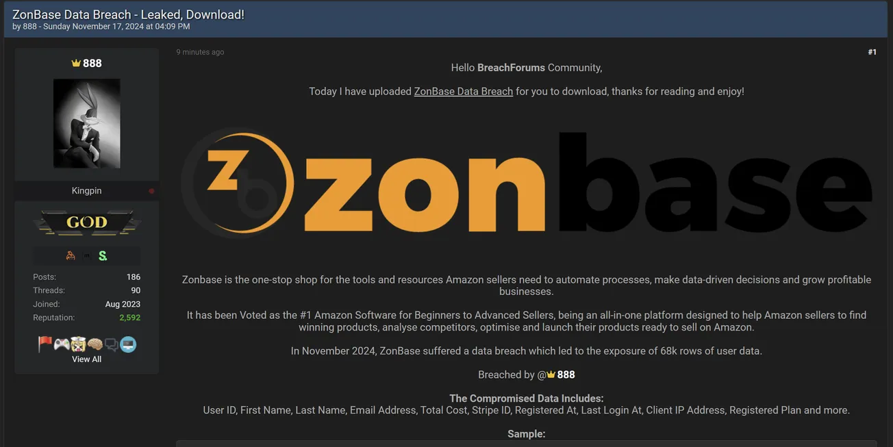 888 Has Allegedly Leaked the Data of ZonBase